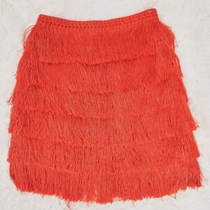 MISSGUIDED Burnt Orange Fringe Mini Skirt Flirty Festival Party Size 6